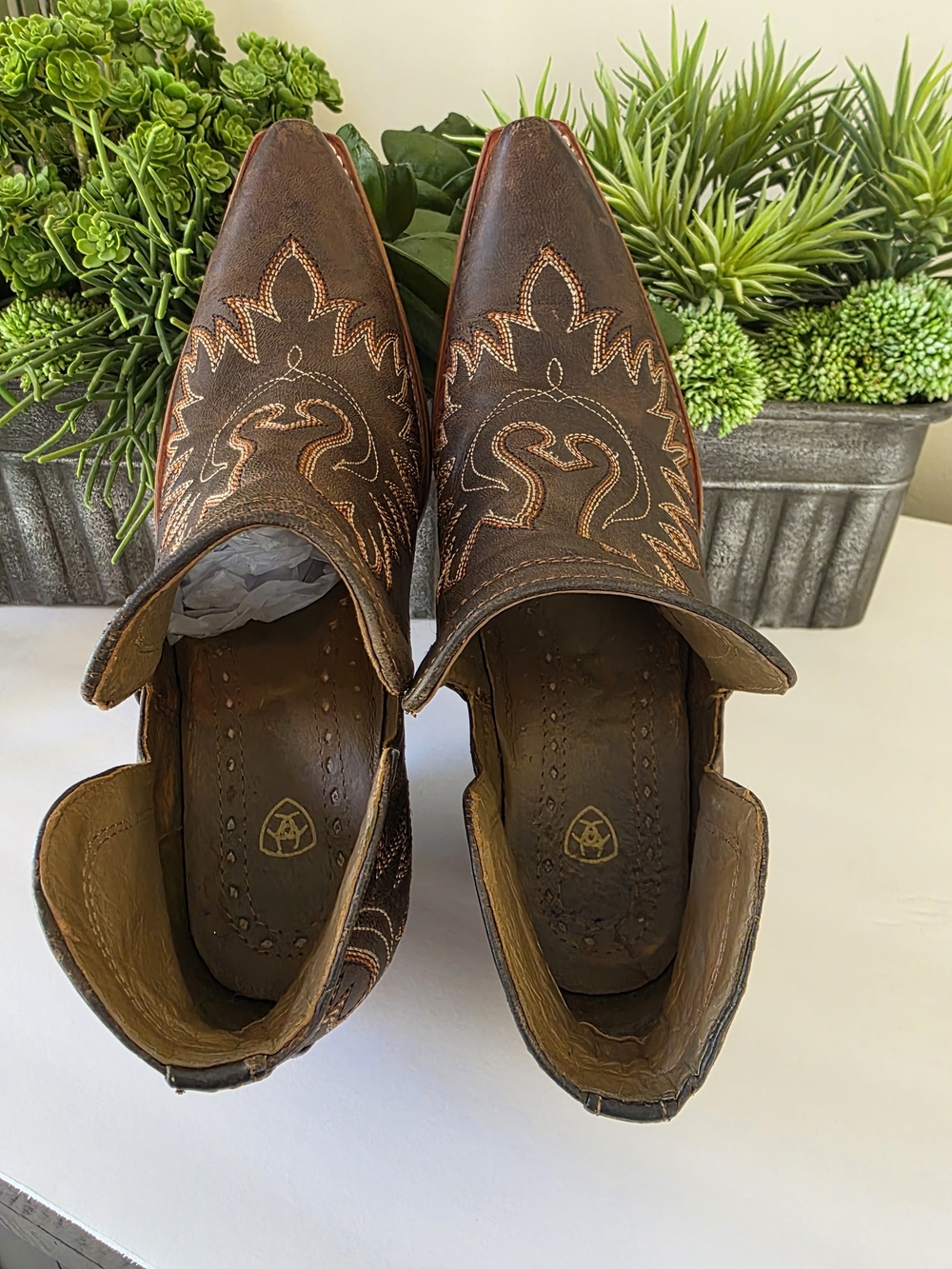 Ariat Dixon Western Booties Women's 8.5 Brown Leather Snip Toe Cowboy Boots - Picture 11 of 13